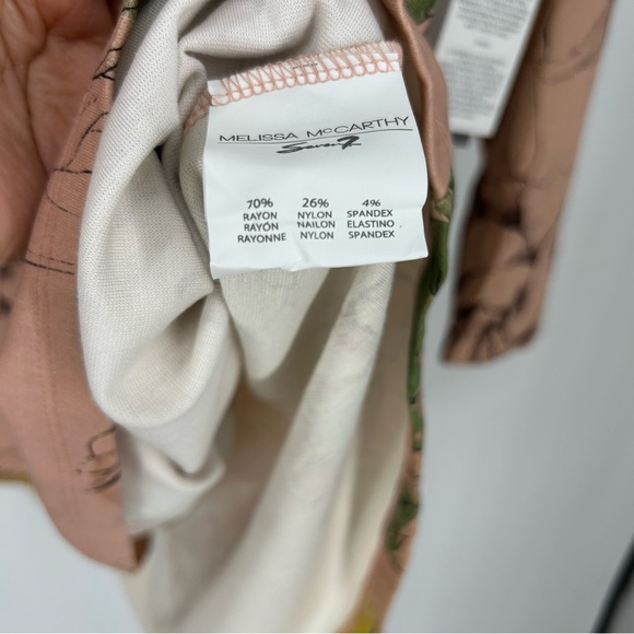 NWT Melissa McCarthy Seven7 Top Blouse 1X Plus Pink Floral Peplum Art to Wear - Picture 9 of 16